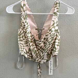 NEW For Love & Lemons Nomi Crop Top Womens Size Small Wavy Checkerboard Print